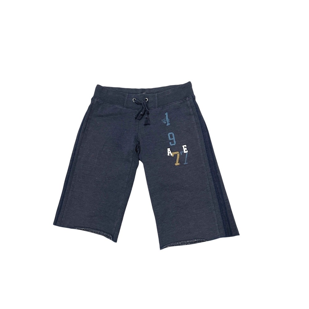 American Eagle Womens Navy Blue Raw Hem Low Rise Sweat Shorts Size S 1977 AE